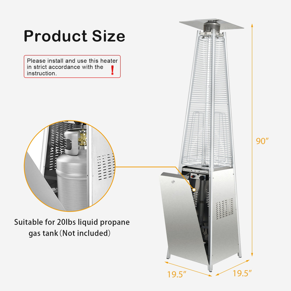 Costway Patio Heater Square Pyramid 42,000 BTU Stainless Steel with Wheels New