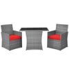 Costway Patio Rattan Furniture Set 3 Pieces with Tempered Glass Table New