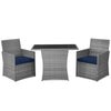 Costway Patio Rattan Furniture Set 3 Pieces with Tempered Glass Table New