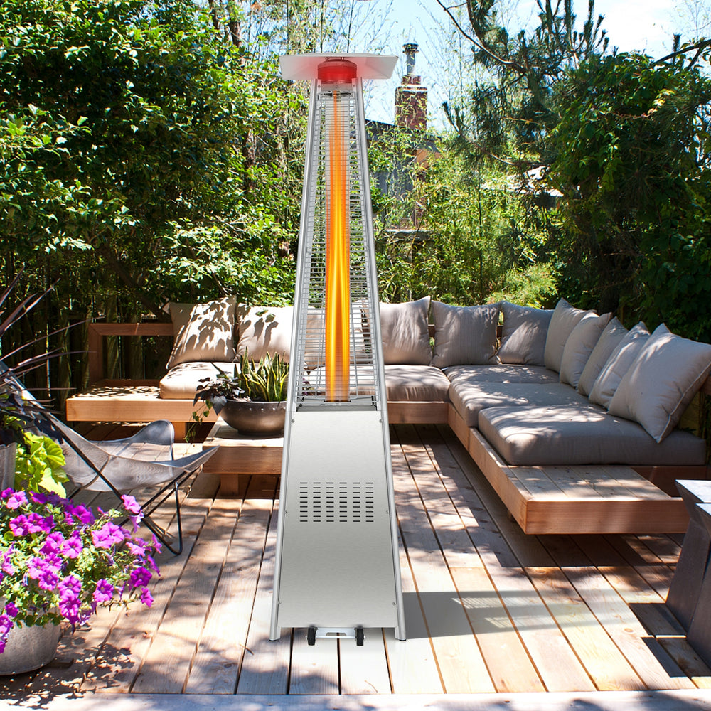 Costway Patio Heater Square Pyramid 42,000 BTU Stainless Steel with Wheels New