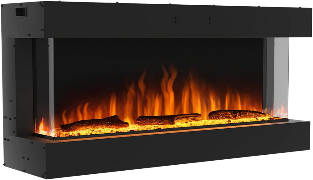 Valuxhome TS42 Electric Fireplace 42" 3-Sided Recessed and Wall Mounted 1500W with LED Lights Logs and Crystals Remote Black New