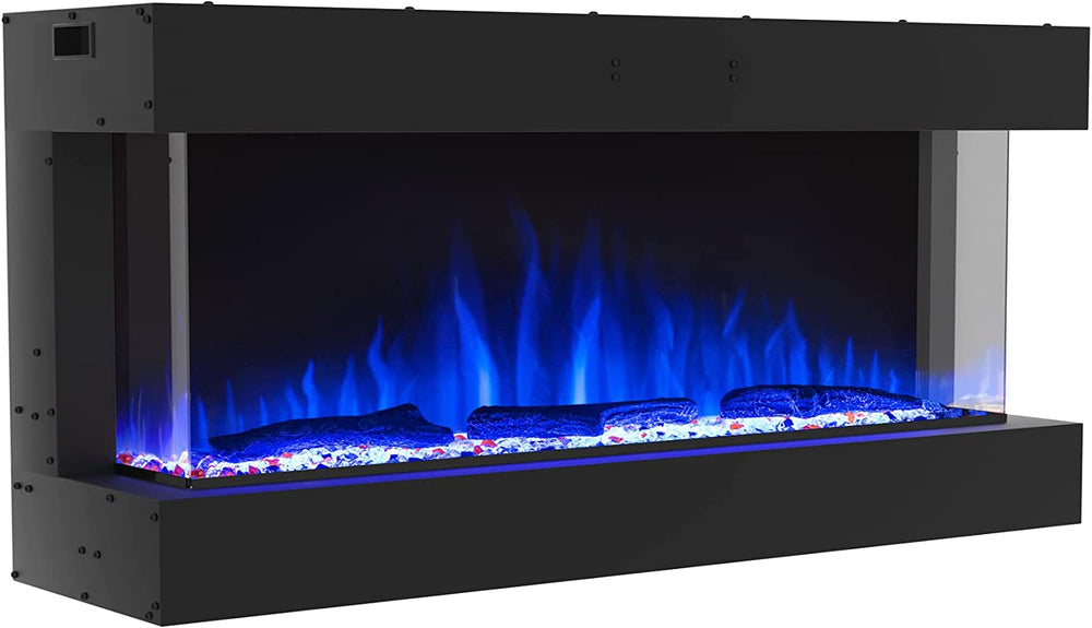Valuxhome TS42 Electric Fireplace 42" 3-Sided Recessed and Wall Mounted 1500W with LED Lights Logs and Crystals Remote Black New