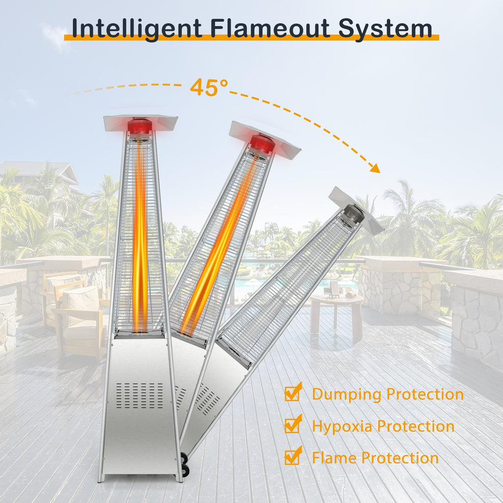 Costway Patio Heater Square Pyramid 42,000 BTU Stainless Steel with Wheels New