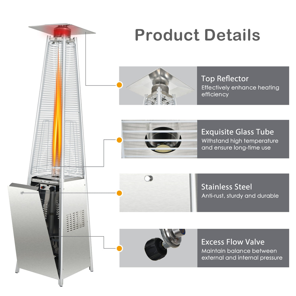 Costway Patio Heater Square Pyramid 42,000 BTU Stainless Steel with Wheels New
