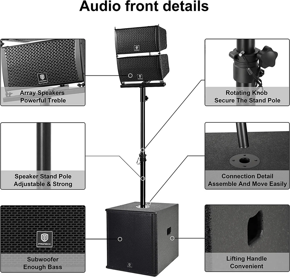 Proreck CLUB-6000 PA Speaker System 6000W Combo 4 Line Array Speakers and 15" Subwoofer with Bluetooth and Remote New