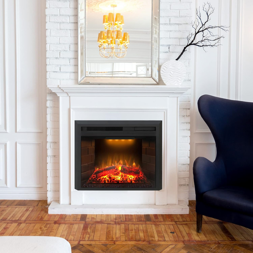 Valuxhome EF23T Electric Fireplace 23" Insert 750/1500W with Overheating Protection and Fire Crackling Sound Remote Black New