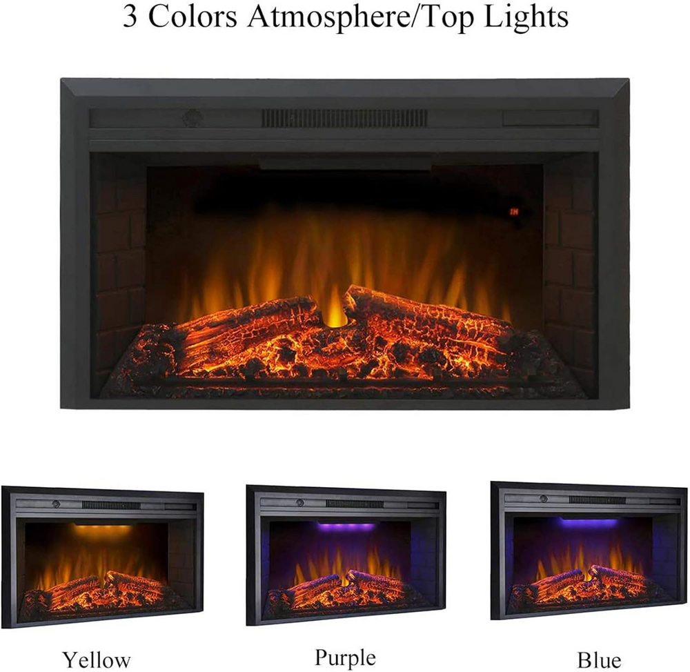 Valuxhome EF33WT Electric Fireplace 36" x 21" Insert 750/1500W with Overheating Protection and Fire Crackling Sound Remote Black New