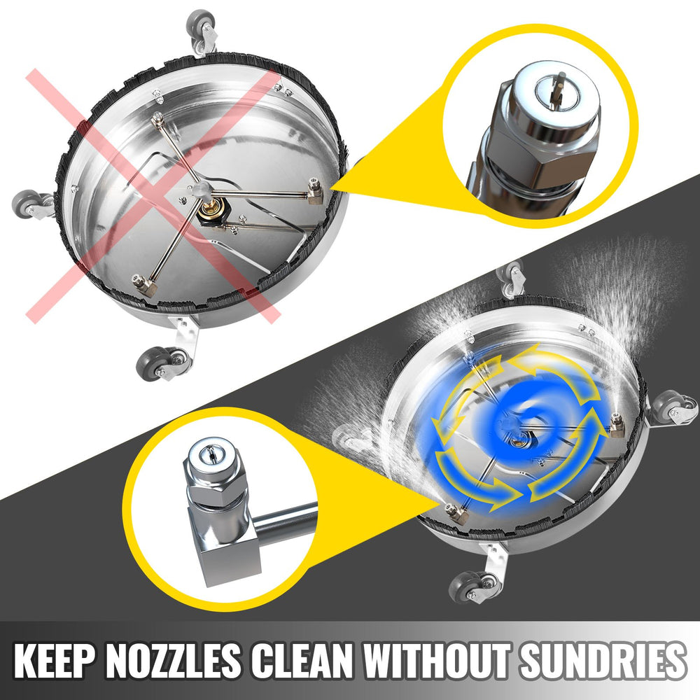 Vevor 20" Surface Cleaner 4000 PSI for Pressure Washer 3/8" Quick Connector Stainless Steel with 3 Nozzles New