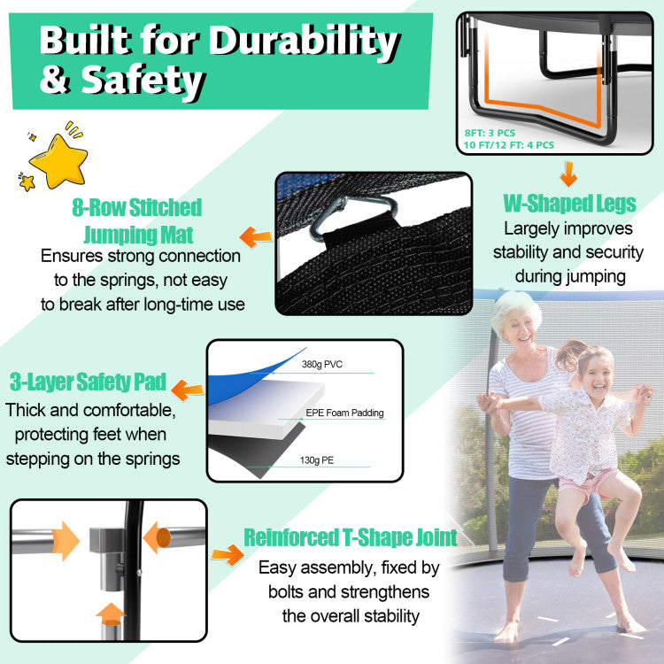Costway Trampoline 10' ASTM Approved 400 Lbs Capacity with Enclosure Net and Ladder New