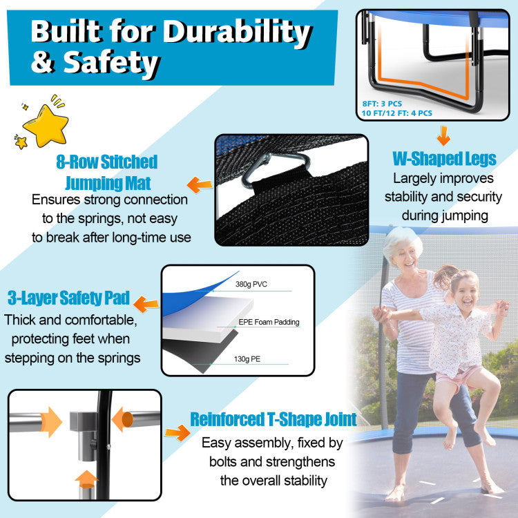 Costway Trampoline 10' ASTM Approved 400 Lbs Capacity with Enclosure Net and Ladder New
