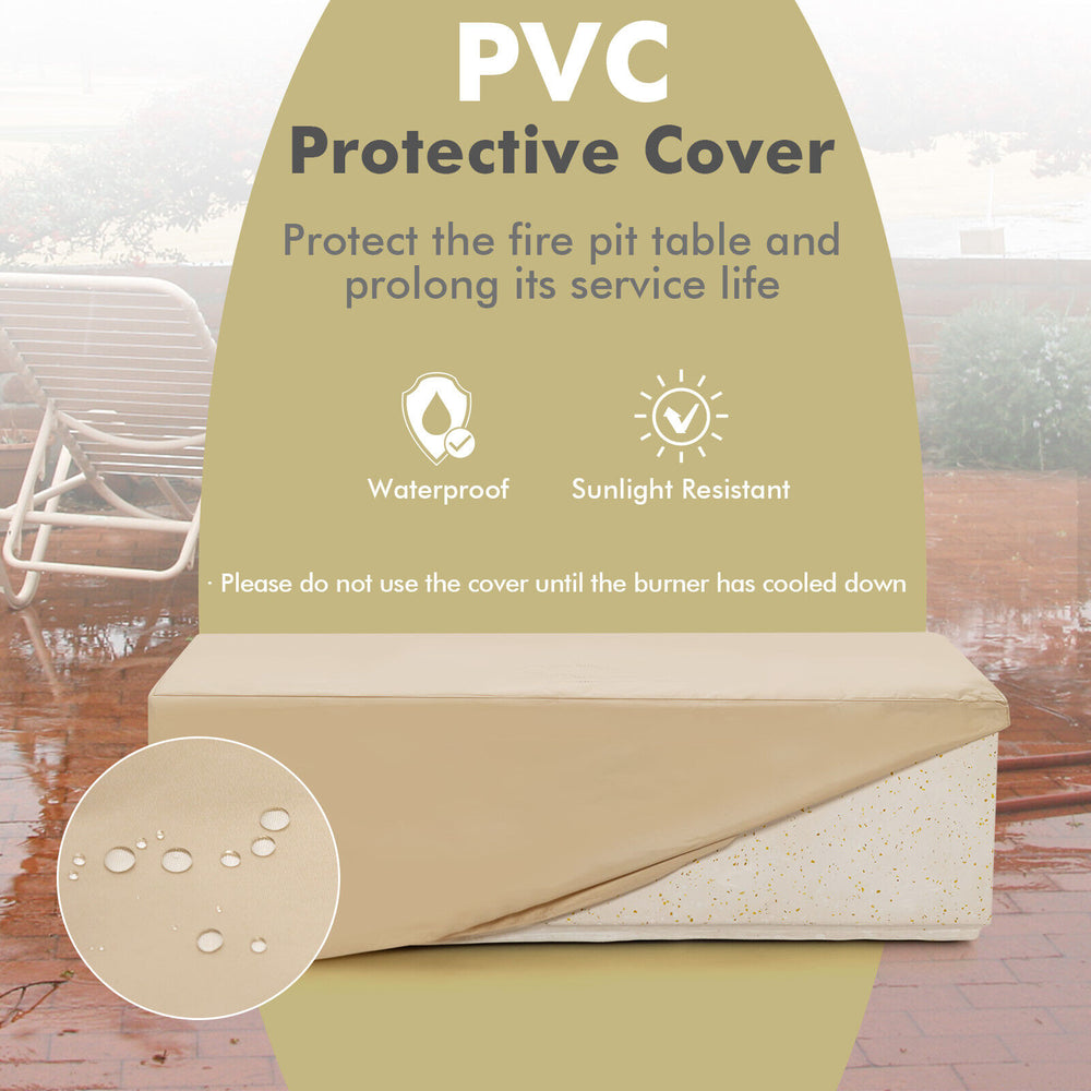 Costway Fire Pit Table with PVC Cover 42" Rectangle Terrazzo 50,000 BTU Propane Gas New