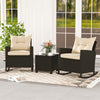 Costway Rattan Rocker Chairs with Tempered Glass Table and Soft Cushions New