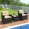 Costway Rattan Rocker Chairs with Tempered Glass Table and Soft Cushions New
