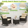 Costway Rattan Rocker Chairs with Tempered Glass Table and Soft Cushions New