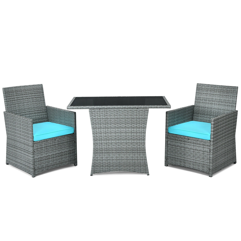 Costway Patio Rattan Furniture Set 3 Pieces with Tempered Glass Table New