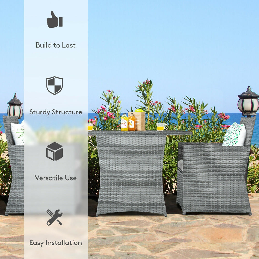 Costway Patio Rattan Furniture Set 3 Pieces with Tempered Glass Table New