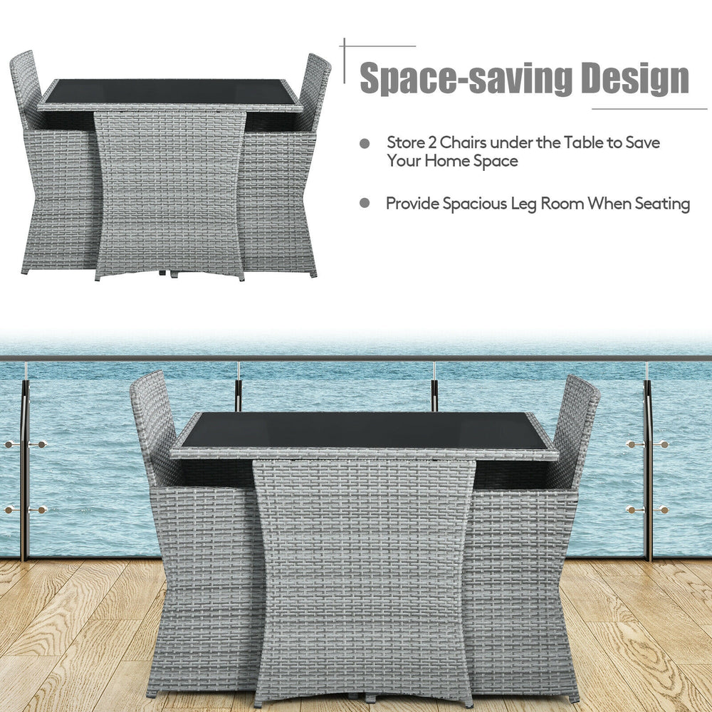 Costway Patio Rattan Furniture Set 3 Pieces with Tempered Glass Table New