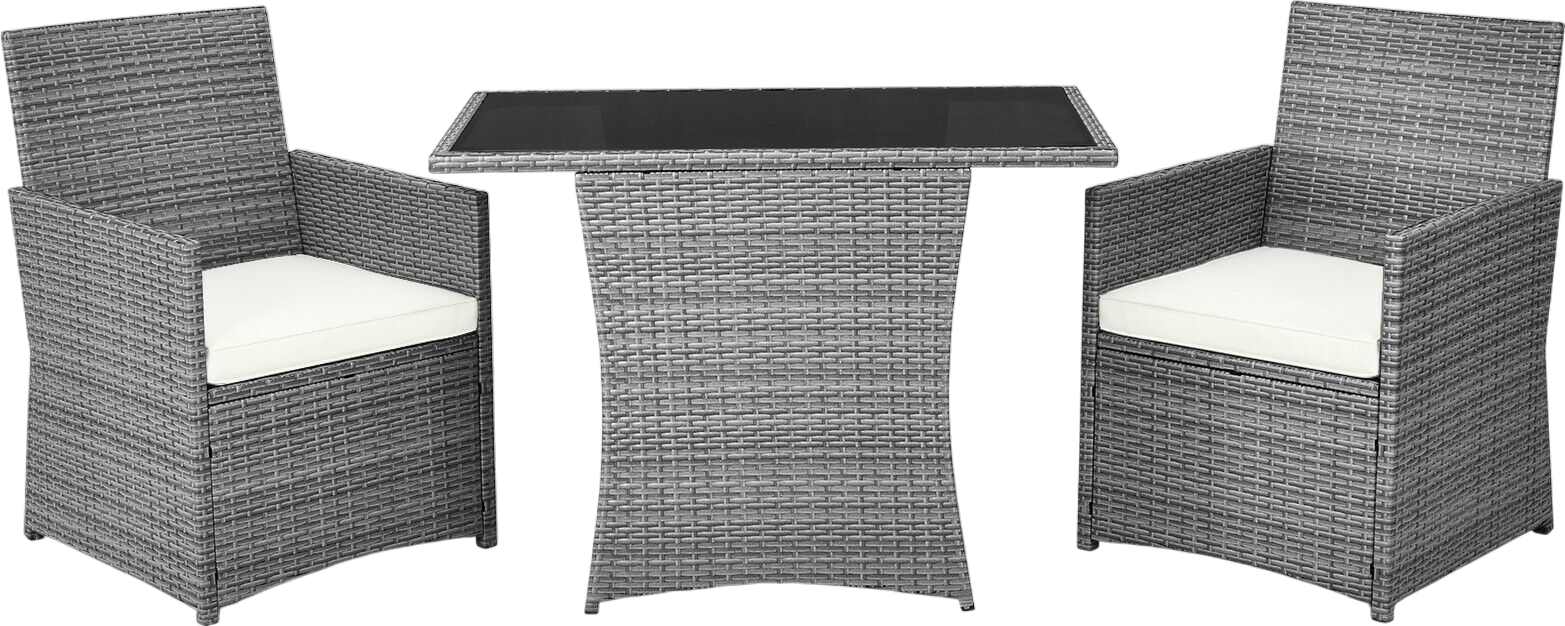 Costway Patio Rattan Furniture Set 3 Pieces with Tempered Glass Table New
