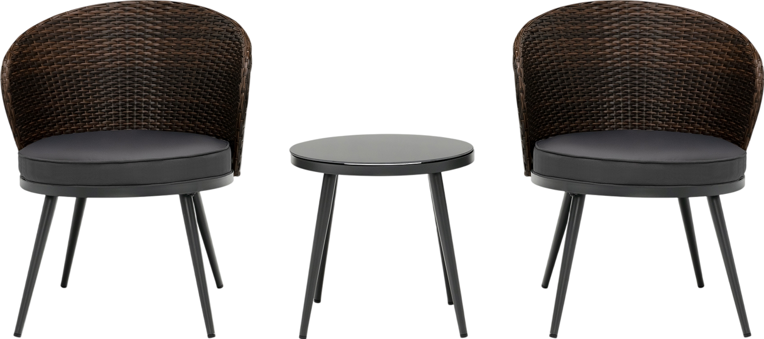 Costway Patio Bistro Set Rattan 3 Pieces with Seat Cushions and Tempered Glass Tabletop New