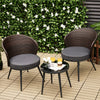 Costway Patio Bistro Set Rattan 3 Pieces with Seat Cushions and Tempered Glass Tabletop New