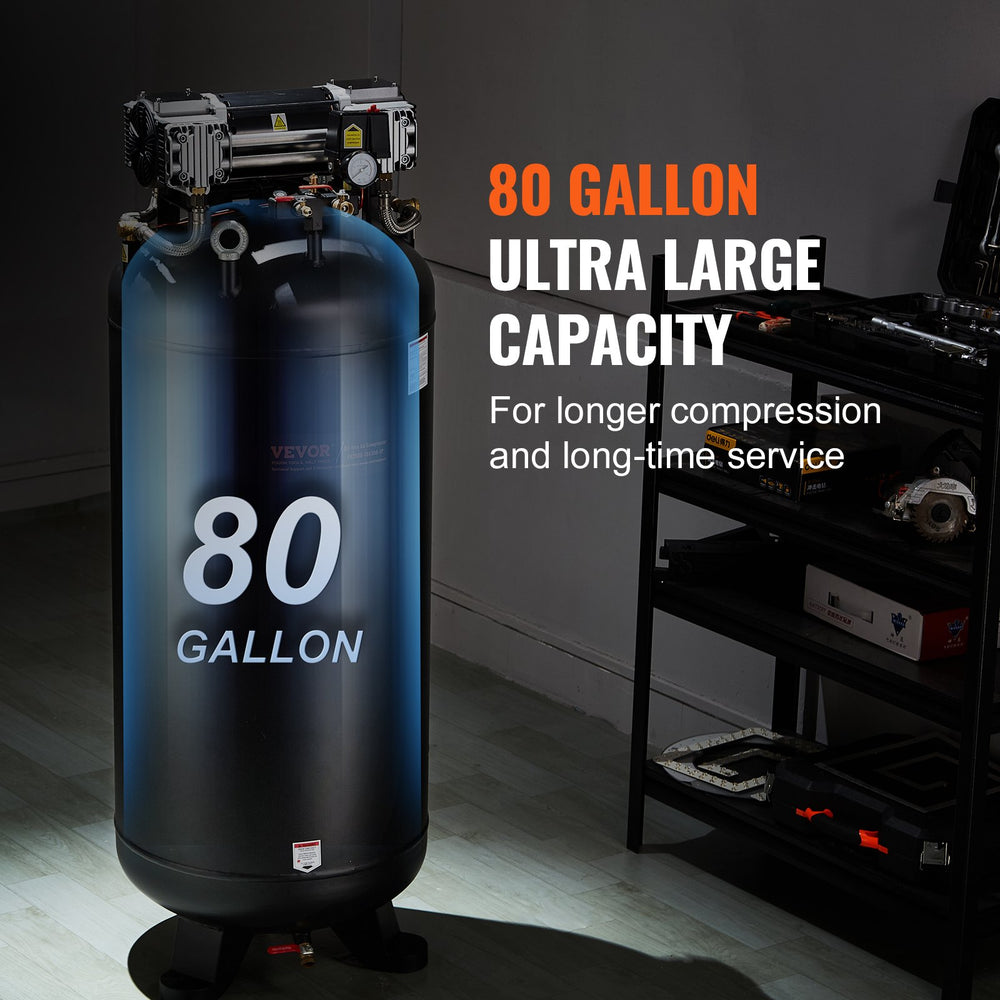 Vevor Air Compressor 80 Gallon 6.5HP Oil-Free 145 PSI Max Single-Phase 220V New