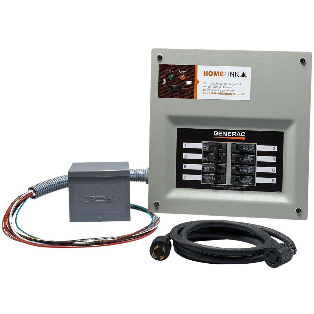 Generac 6853 30-Amp HomeLink Pre-Wired Manual Transfer Switch, PIB, and Cord (8 Circuits) New