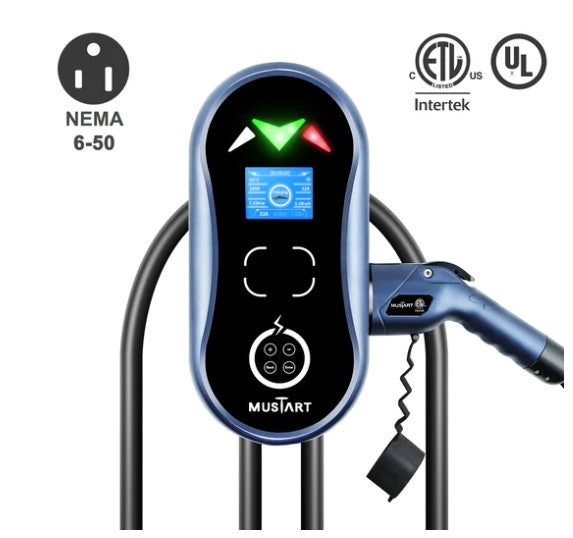 Mustart Power Level 2 EV 32A 25' Cable Adjustable NEMA 6-50 Charging Station New