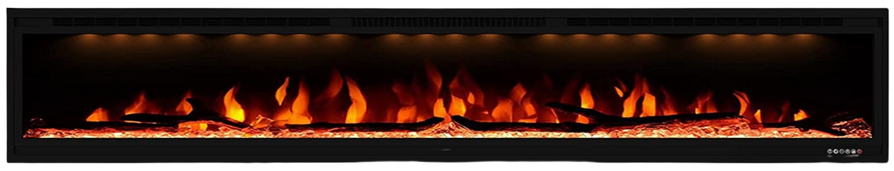 Valuxhome BI84 84 in. 750/1500W Recessed and Wall Mounted Electric Fireplace with Remote with LED Lights Log set and Crystals Black New