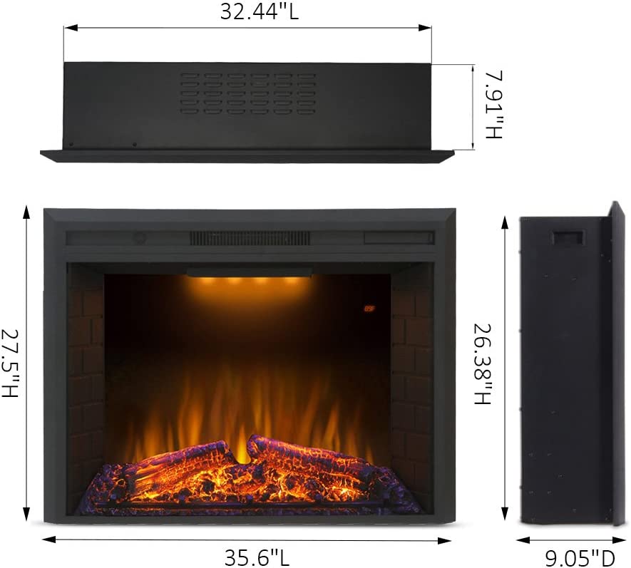 Valuxhome EF36T 40 in. 750/1500W Electric Fireplace Insert with Remote Overheating Protection and Fire Crackling Sound Black New
