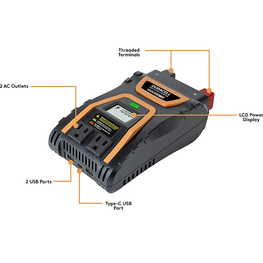 Duracell DR1000INV 1000W High Power Inverter with Type C USB Port New