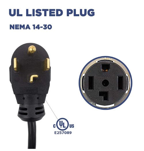 Mustart Power Level 2 EV 25A 25' Cable NEMA 14-30 Portable Charger New