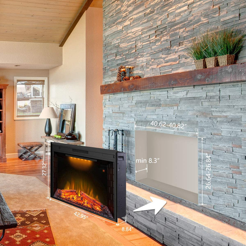 Valuxhome EF40T 43 in. 750/1500W Electric Fireplace Insert with Remote Overheating Protection and Fire Crackling Sound Black New