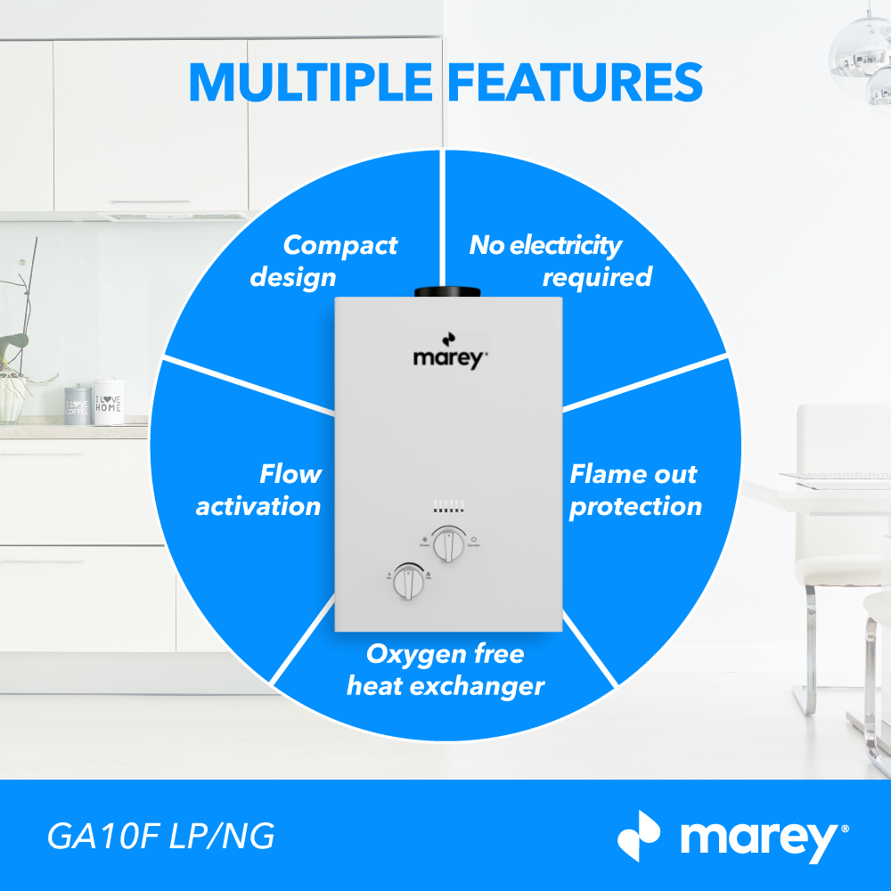 Marey GA10FLP 2.64 GPM 68,240 BTU LP Liquid Propane Tankless Water Heater New