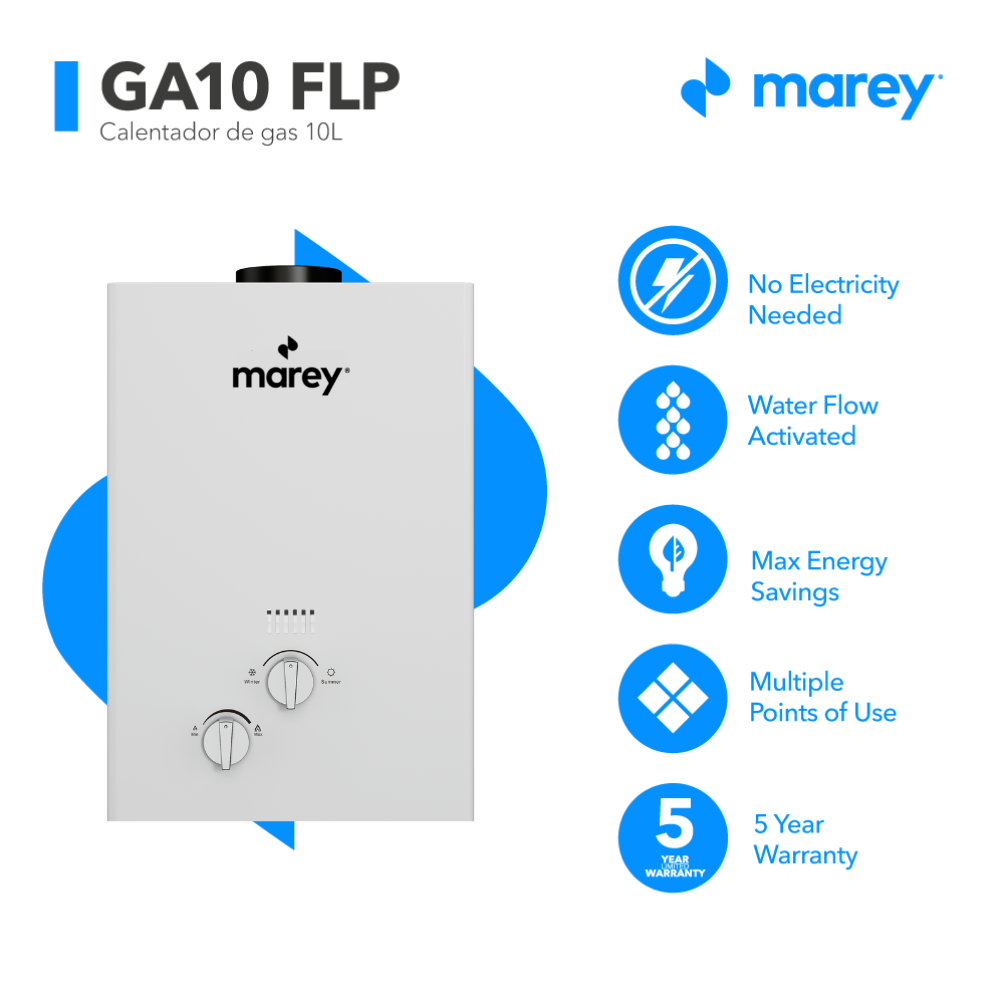 Marey GA10FLP 2.64 GPM 68,240 BTU LP Liquid Propane Tankless Water Heater New