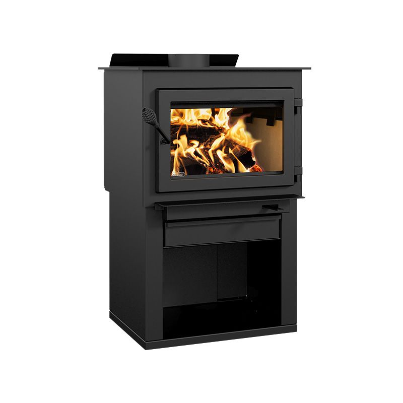 Drolet Deco Alto 2,100 Sq. Ft. Wood Stove On Pedestal with Log Storage New
